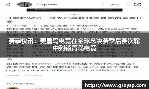 赛事快讯：秦皇岛电竞在全球总决赛季后赛次轮中封锁青岛电竞